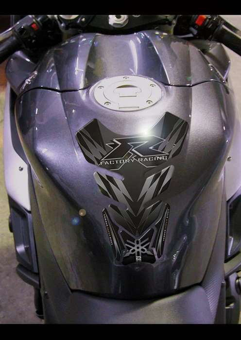 Yamaha Motor Bike Tank Pad. Black and Silver Factory Racing R Series Motor Bike Tank Pad Protector.