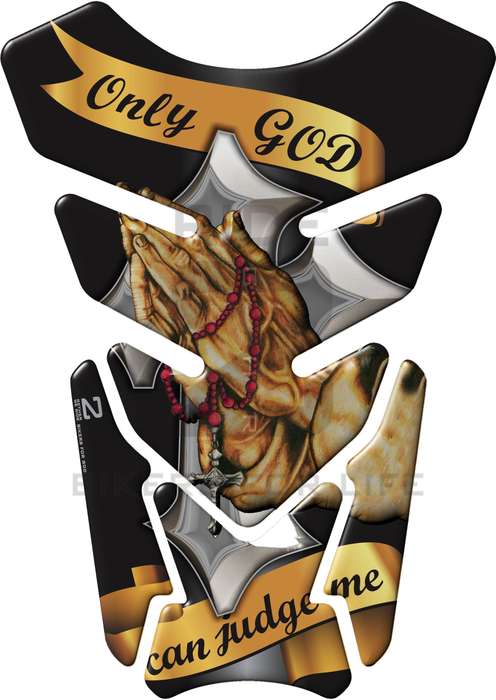 Motor Bike Tank Pad. Religious Range.Only God can Judge - Black Universal Fit. Christian tank pad.