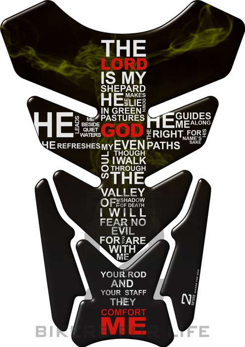 Motor Bike Tank Pad. Religious Range. Jesus crucifix  Psalm 23 yellow. Universal Fit. Christian t...