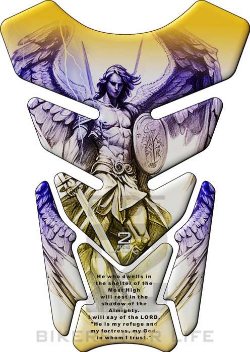Motor Bike Tank Pad. Religious Range. Archangel  Psalm 91 Yellow . Universal Fit. Christian tank ...