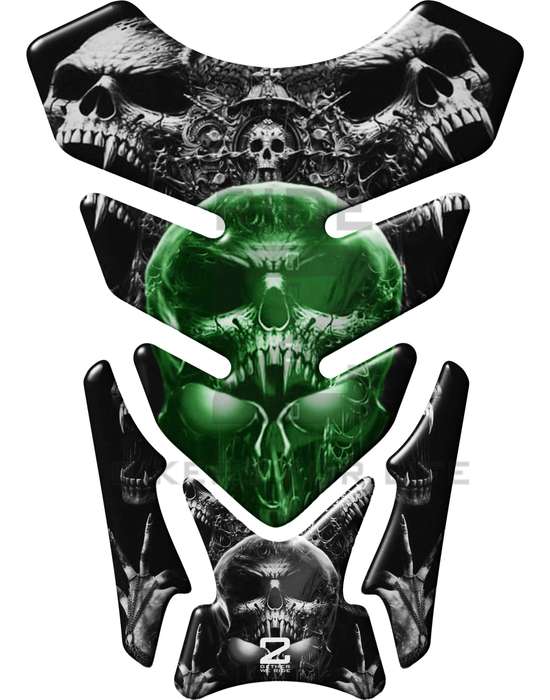 Universal Fit Green Bling Skull Motorbike Tank Pad Protector. A Street Pad which fits most motorc...