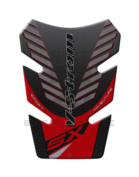 Motor Bike Tank Pad. Suzuki V-Strom 250  SX Red and Black Carbon Fibre Tank Pad Protector.