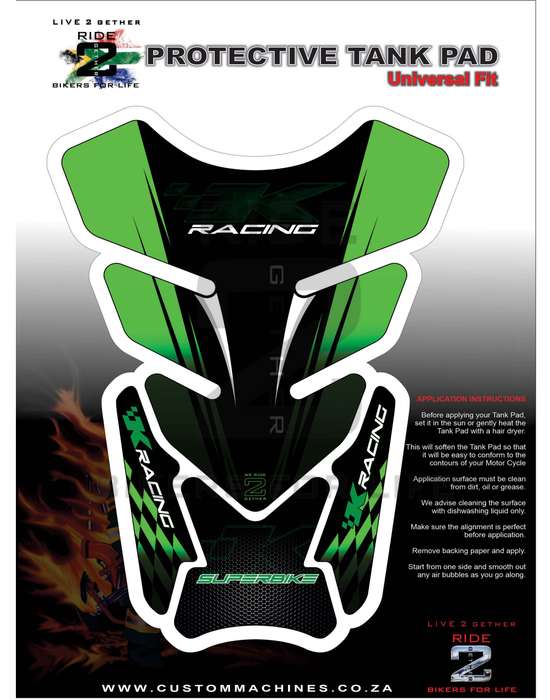 Kawasaki K Racing Green and Black Tank Pad / Protector