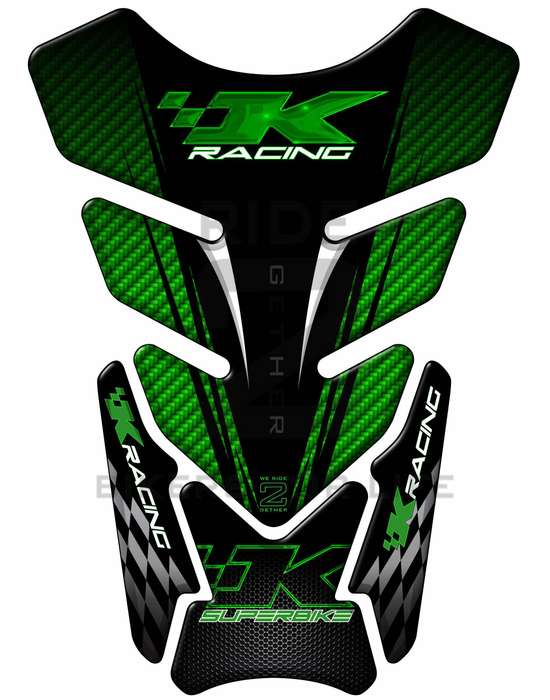 Kawasaki K Racing Green and Black Carbon Fibre Tank Pad / Protector. Fits most motor bike models.