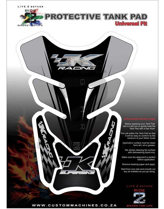 Kawasaki K Racing Grey and Black Tank Pad / Protector