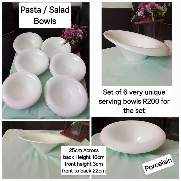Set of 6 Unique White Porcelain Serving Dishes