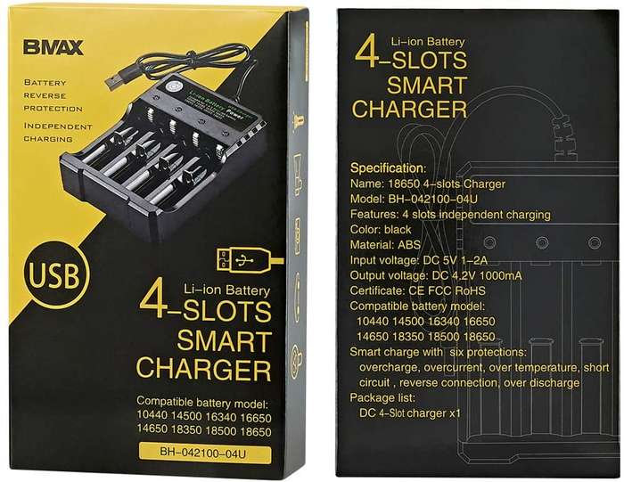 USB Li-ion Battery Smart Charger 4 Slots