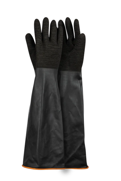 Black Industrial Rubber Glove Rough Palm 55Cm
