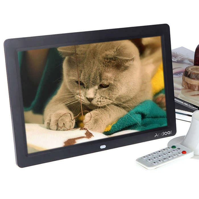12'' HD TFT-LCD 1280 * 800 Full-view Digital Photo Frame Alarm Clock MP3 MP4 Movie Player with Remot
