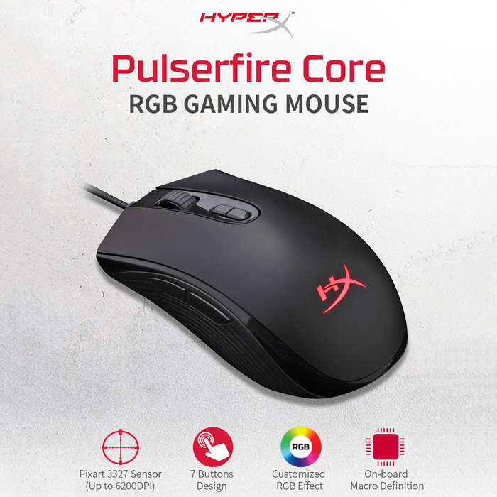 Kingston HyperX Pulsefire Core RGB Wired Mouse Gaming Mouse 6200DPI Ergonomic Mouse Lightweight Mice