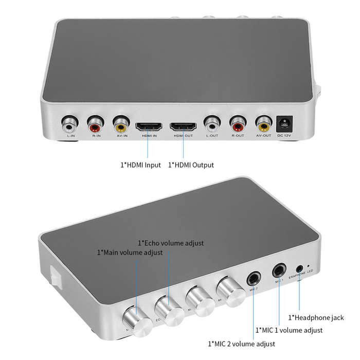 KM200 Karaoke Sound Mixer Portable Digital Stereo Audio Echo System 4K/2K HDMI Karaoke Amplifier wit