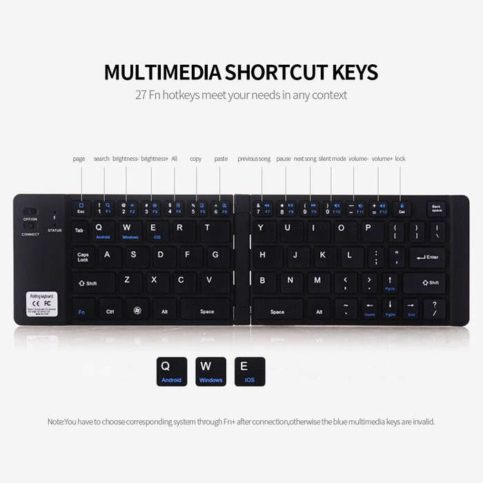 GK228 BT Wireless Keyboard 66 Keys Folding Mini Portable Office Keyboard with Stand for Phone/Tablet