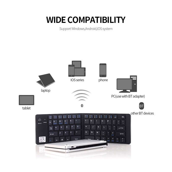 GK228 BT Wireless Keyboard 66 Keys Folding Mini Portable Office Keyboard with Stand for Phone/Tablet