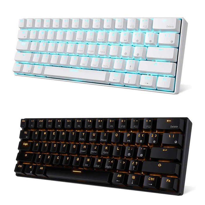 RK61 BT&Wired Dual Mode Keyboard Blue Backlight 61 Key Mini Mechanical Keyboard for Phone/Tablet Whi