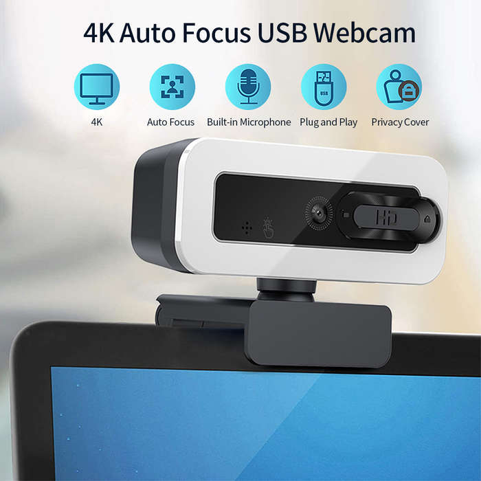 4K Auto Focus USB Webcam Driver-free Web Camera with Noise Reduction Microphone Privacy Cover for Vi