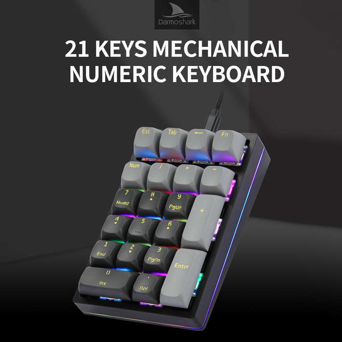 Darmoshark K3 21 Keys Numeric Keyboard Ergonomic RGB Mechanical Keyboard with Detachable Data Cable