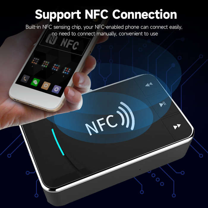 BT5.0 2-in-1 Transmitter Receiver NFC BT Audio Adapter 15m Transmission Distance Lossless Sound Qual