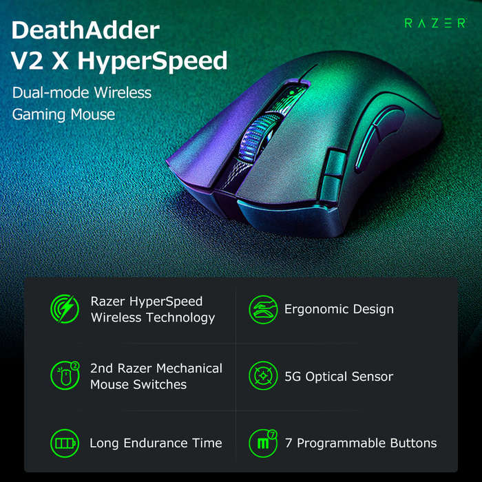 Razer DeathAdder V2 X HyperSpeed Dual-mode Wireless Gaming Mouse 5G Optical Sensor 14000DPI 7 Progra