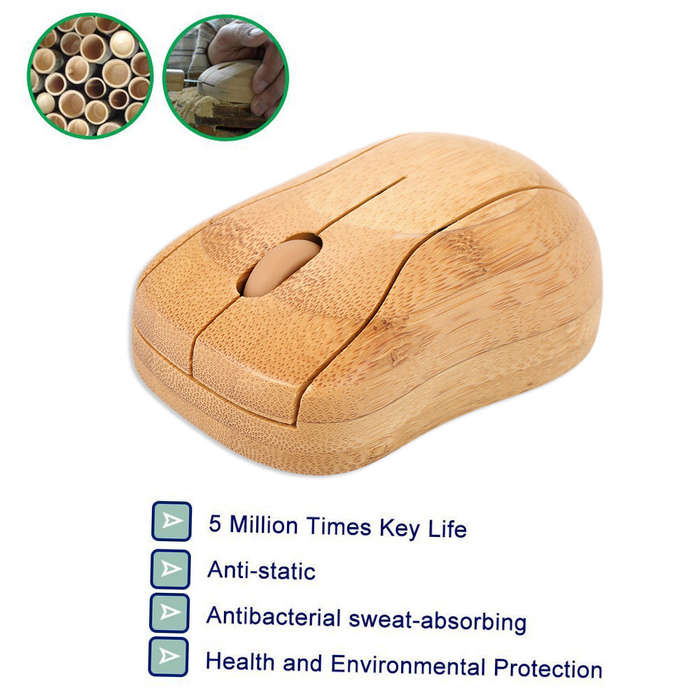 2.4G Wireless Optical Bamboo Mouse 3 Adjustable DPI Computer Mouse with USB Receiver for Notebook PC