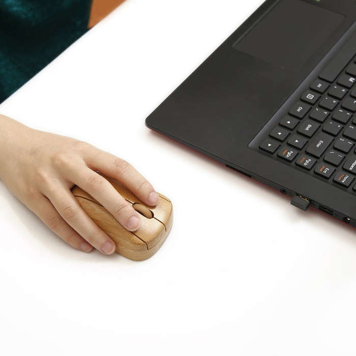 2.4G Wireless Optical Bamboo Mouse 3 Adjustable DPI Computer Mouse with USB Receiver for Notebook PC