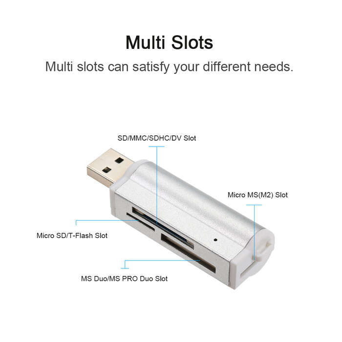 All in One Card Reader USB 2.0 Mini Portable For SD/SD/TF/MS Duo/Micro MS(M2)/Ms Pro Duo