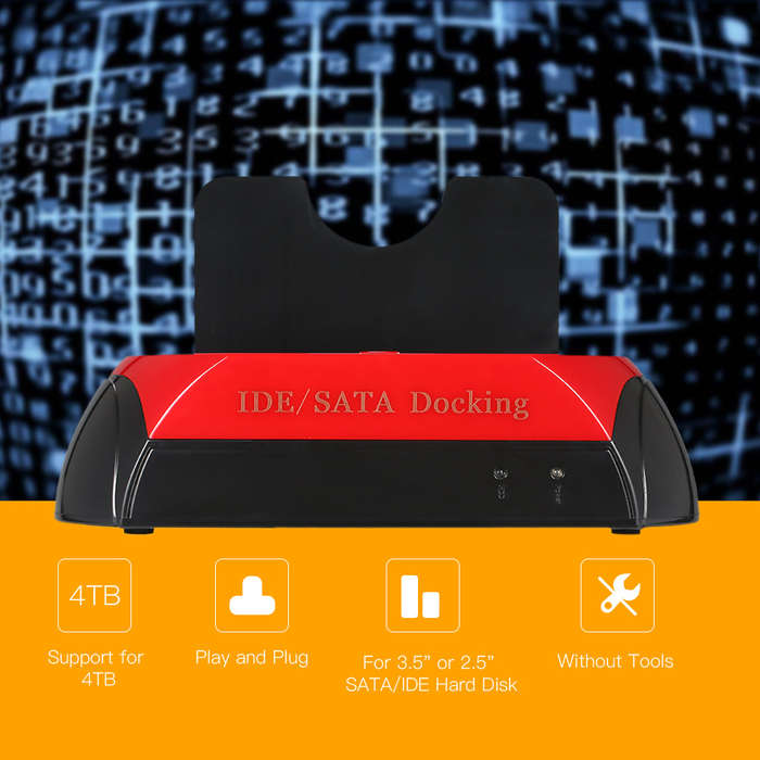 HDD Docking Station Dual Hard Disk Drive Docking Station Base for 2.5 Inch 3.5 Inch IDE/SATA USB 2.0