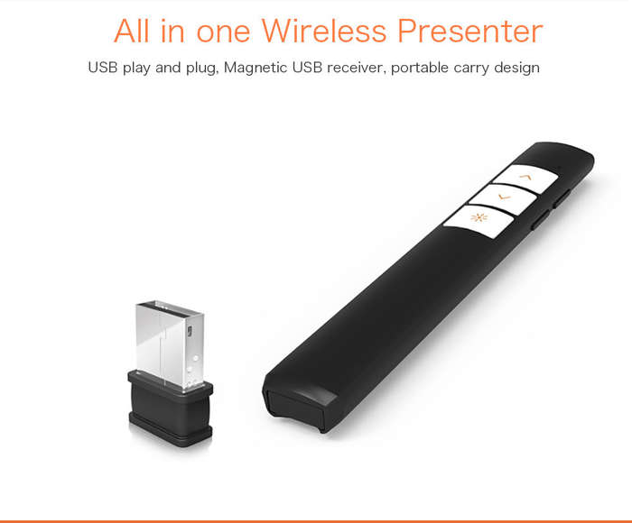 PP932 Wireless Presenter PPT Flip Pen Present Remote Controller Rechargeable 50m Slide Advancer Lase