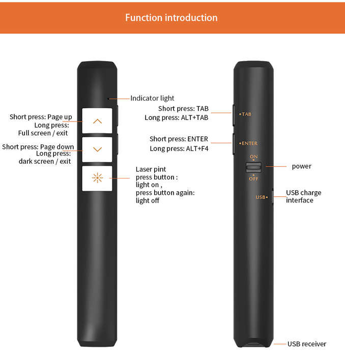 PP932 Wireless Presenter PPT Flip Pen Present Remote Controller Rechargeable 50m Slide Advancer Lase