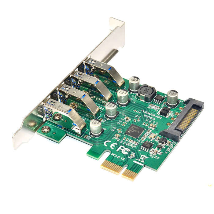Four Ports USB 3.0 Super Fast 5Gbps PCI-E Expansion Card PCI Express Adapter Converter Card Power Su
