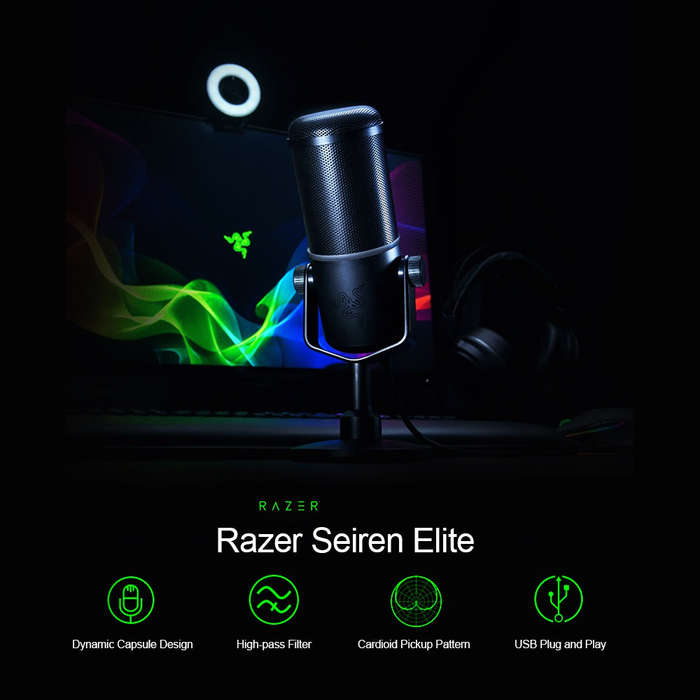 Razer Seiren Elite Microphone Single Dynamic Capsule Built-In High-Pass Filter Digital/Analog Limite