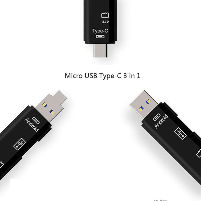 3 in 1 Type-C Card Reader Micro USB Type-C OTG Extension High Speed TF Memory Card Reader for PC Com