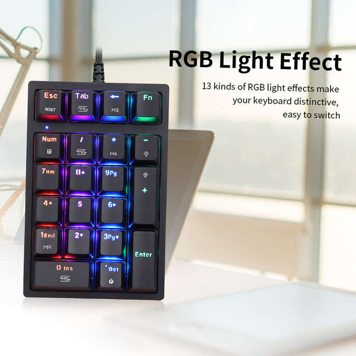 Motospeed K24 Numeric Mechanical Keyboard 21 Keys USB Wired Keyboard with 13 RGB Light Effects OUTEM