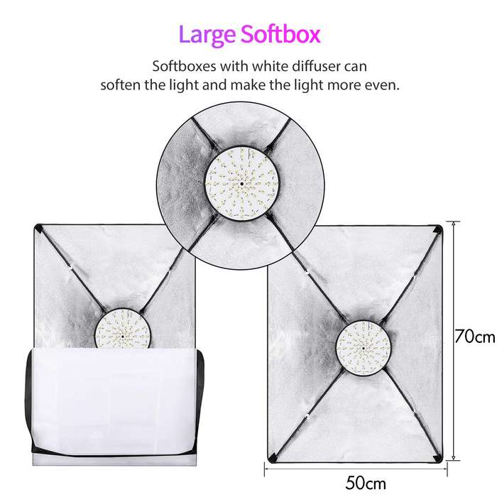 Andoer Studio Photography RGB Softbox Lighting Kit APP Control with 20*28 Inch Softbox * 1/ 50W 3200
