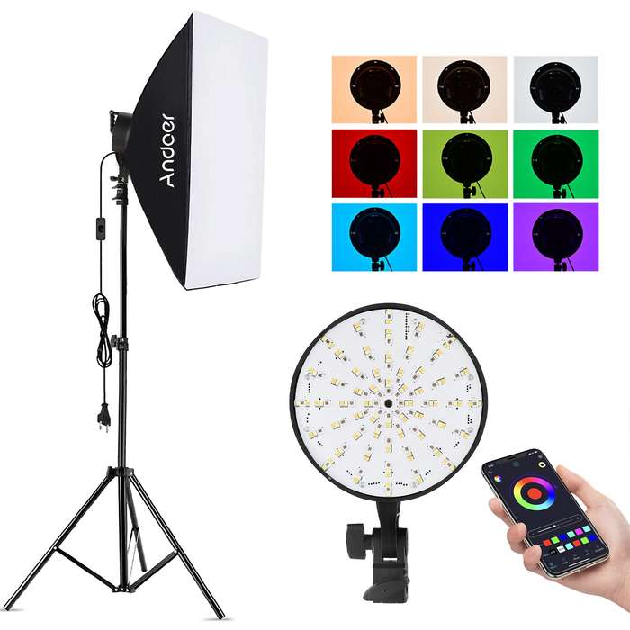 Andoer Studio Photography RGB Softbox Lighting Kit APP Control with 20*28 Inch Softbox * 1/ 50W 3200