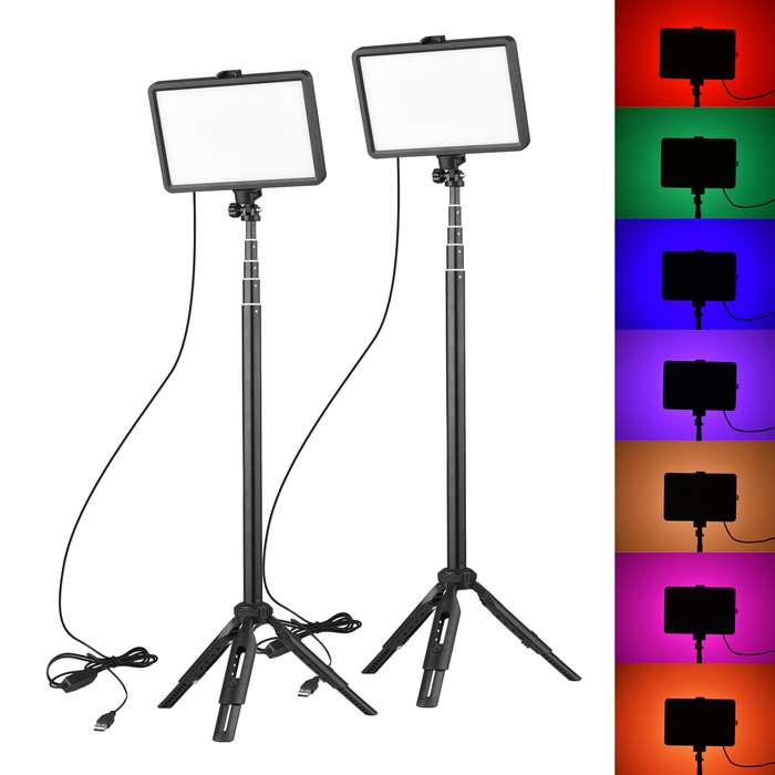Andoer Portable RGB Video Light Kit with 2 * LED Video Light 7 Colors Lighting 3200K-5600K 10 Levels