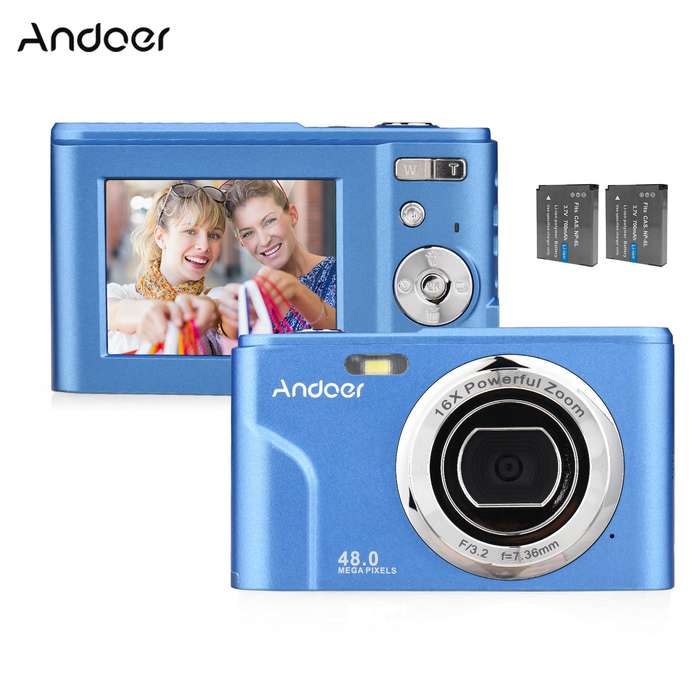 Andoer Portable Digital Camera 48MP 1080P 2.4-inch IPS Screen 16X Zoom Auto Focus Self-Timer 128GB E