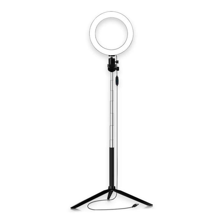 20cm/8inch LED Ring Light 3 Colors 3500-6500K Temperature 10 Levels Dimmable with Tripods Phone Hold