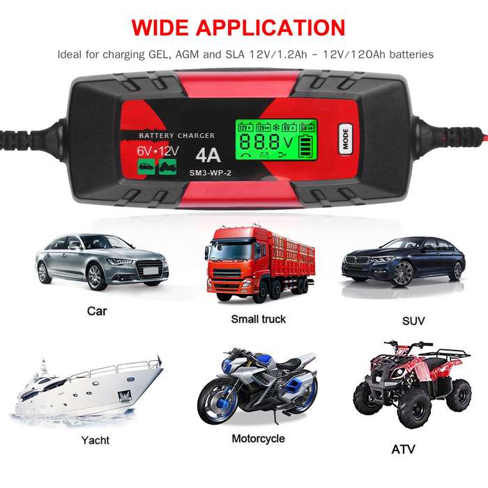 Car Battery Charger Battery Charger & Maintainer 6V/12V 4Amp Intelligent Automatic Battery Charger w