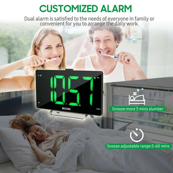 Digital Alarm Clock Radio with Dual Alarm Dimmer 9-inch LED Display FM Radio Sleep Timer Adjus