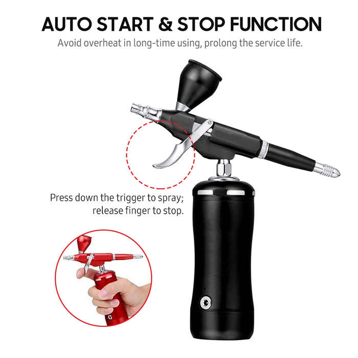 Portable Airbrush Kit 0.3mm 7cc Gravity Feed Airbrush with Compressor Auto Start & Stop Rechargeable