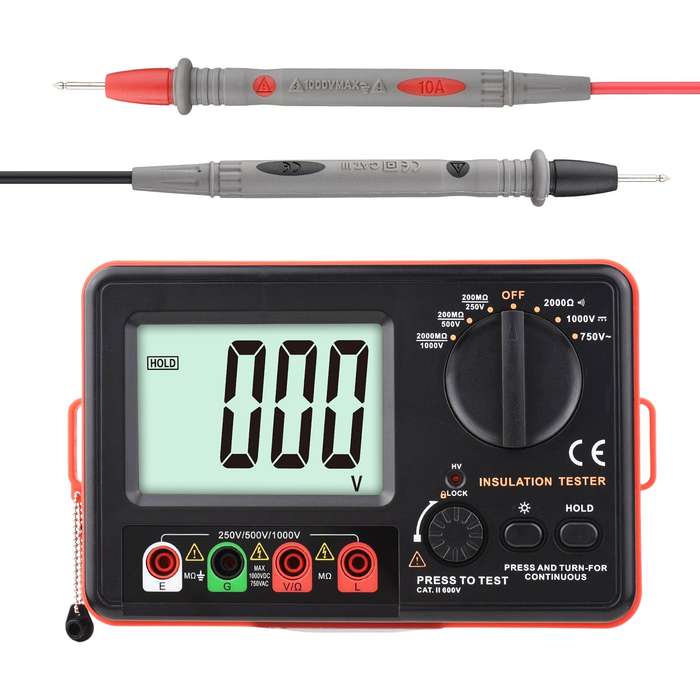 Digital Insulation Resistance Tester with LCD Backlight Display DC 250V/ 500V/ 1000V AC 750V