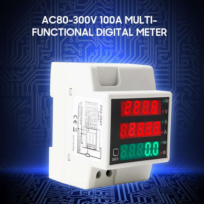 AC80-300V 100A Digital Energy Meter DIN Rail Multimeter Electric Power Meter kWh Meter Multifunction