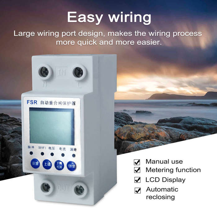 Automatic Reclosing Leakage Protector Power Adjustable Electric Source Protecting Device LCD D