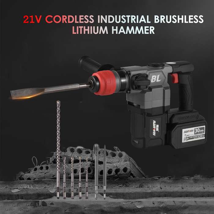 NANWEI 21V Cordless Industrial Brushless Lithium Hammer 6.0Ah Lithium Electric Hammer