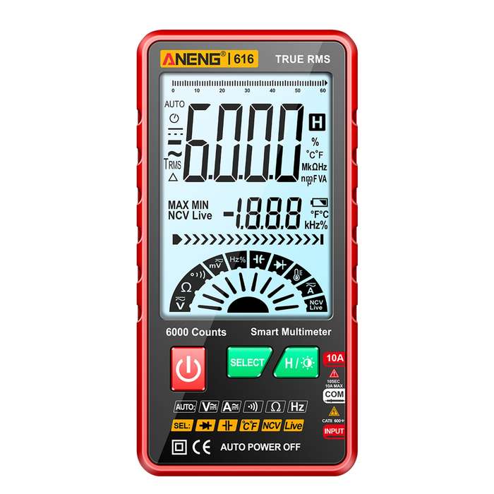 ANENG 616 Smart Digital Multimeter Auto Range 6,000 Counts NCV Universal Meter True RMS Handh