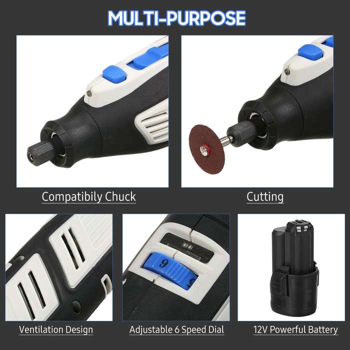 12V Cordless Rotary Tool Kit, 6 Variable Speeds, Powerful Engraver, Sander, Polisher, 200 Eas