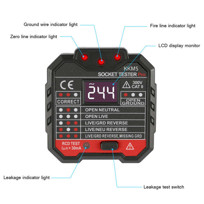 KKmoon KKM5 Digital Display Socket Detector Portable Circuit Polarity Voltage Tester Wall Plug