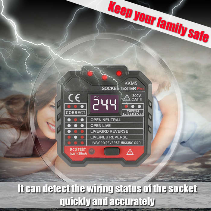 KKmoon KKM5 Digital Display Socket Detector Portable Circuit Polarity Voltage Tester Wall Plug