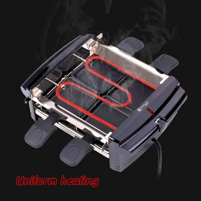 Electric Smokeless BBQ Grill Mini Reversible Griddle Barbecue Multifunctional Grill with 4 Baking Pa