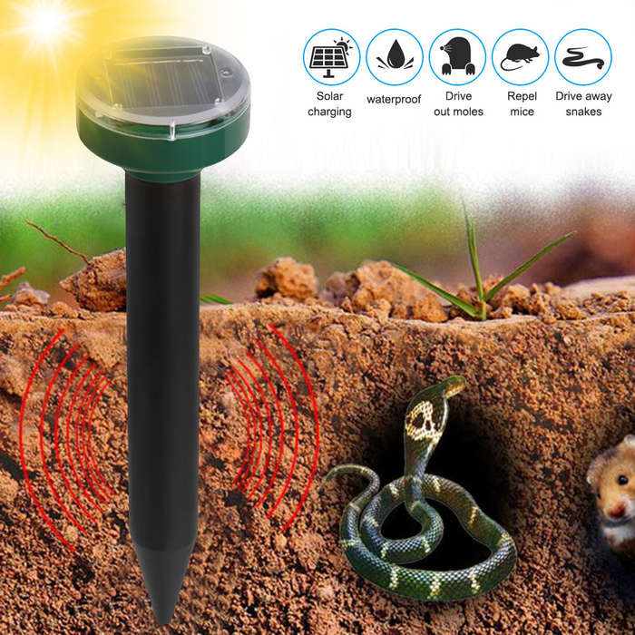 Solar Mole Repellent, Groundhog Repeller Ultrasonic & Solar Powered Animal Repellent for Lawn Garden